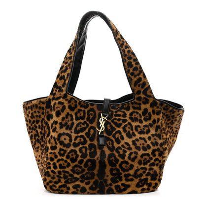 Saint Laurent Pony Hair Nappa Leopard Print Le 5 A 7 Bea Tote Earth Black 1 of 10