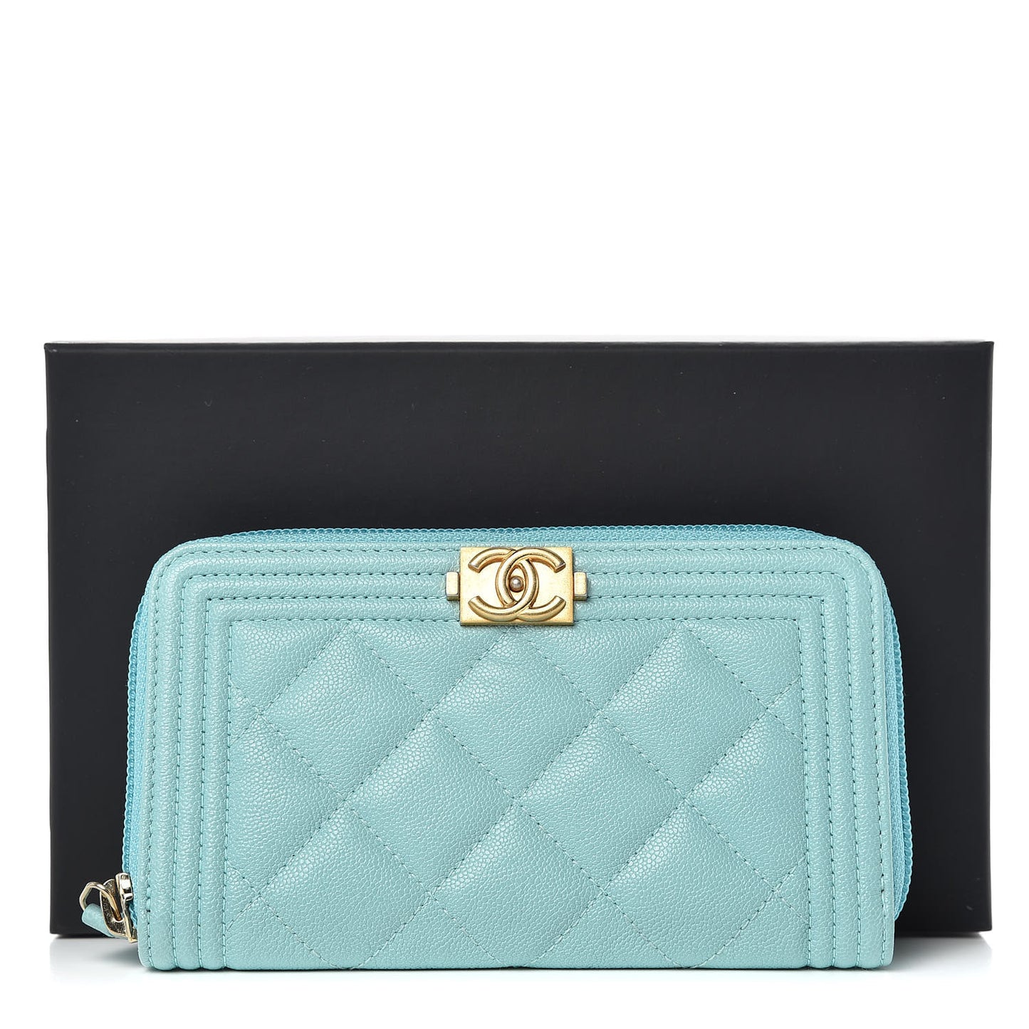 Caviar Quilted Small Boy Zip Around Wallet Light Blue