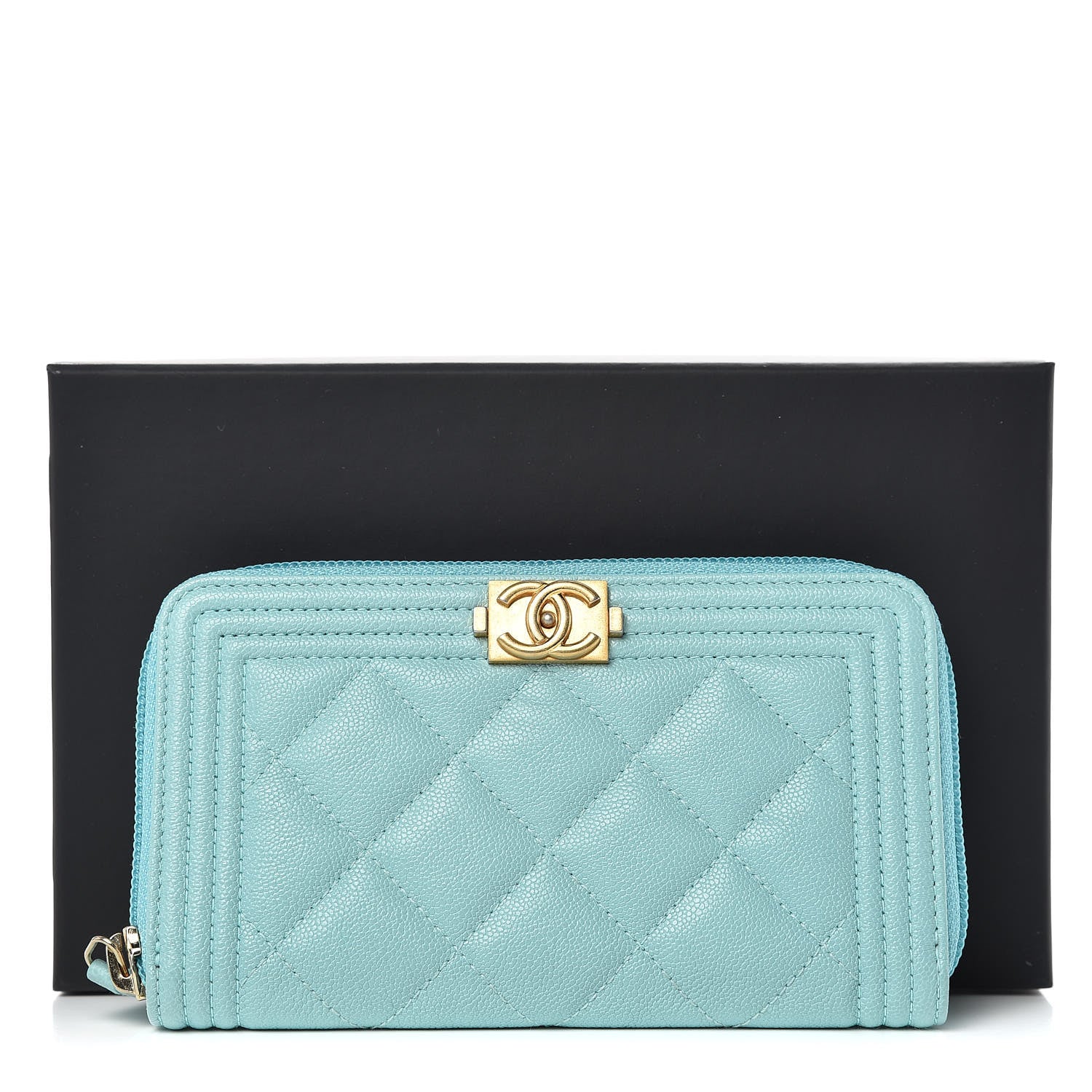 Chanel Caviar Quilted Small Boy Zip Around Wallet Light Blue 9 of 9