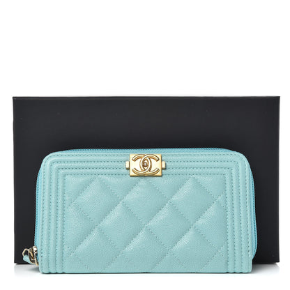 Chanel Caviar Quilted Small Boy Zip Around Wallet Light Blue 9 of 9