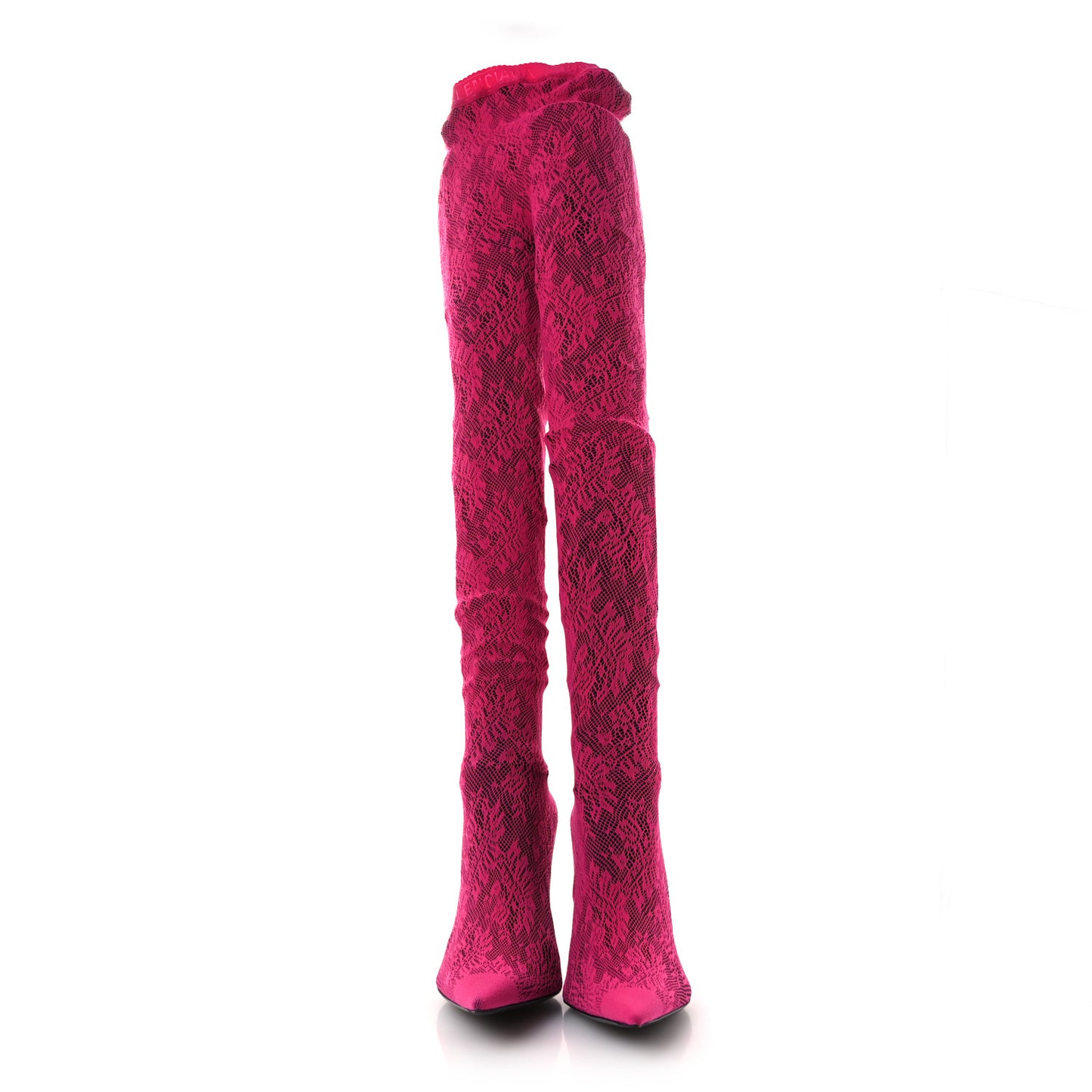 Lace Jersey Pantaleggings Pointed Toe Knife Thigh High Boots 39 Black Pink