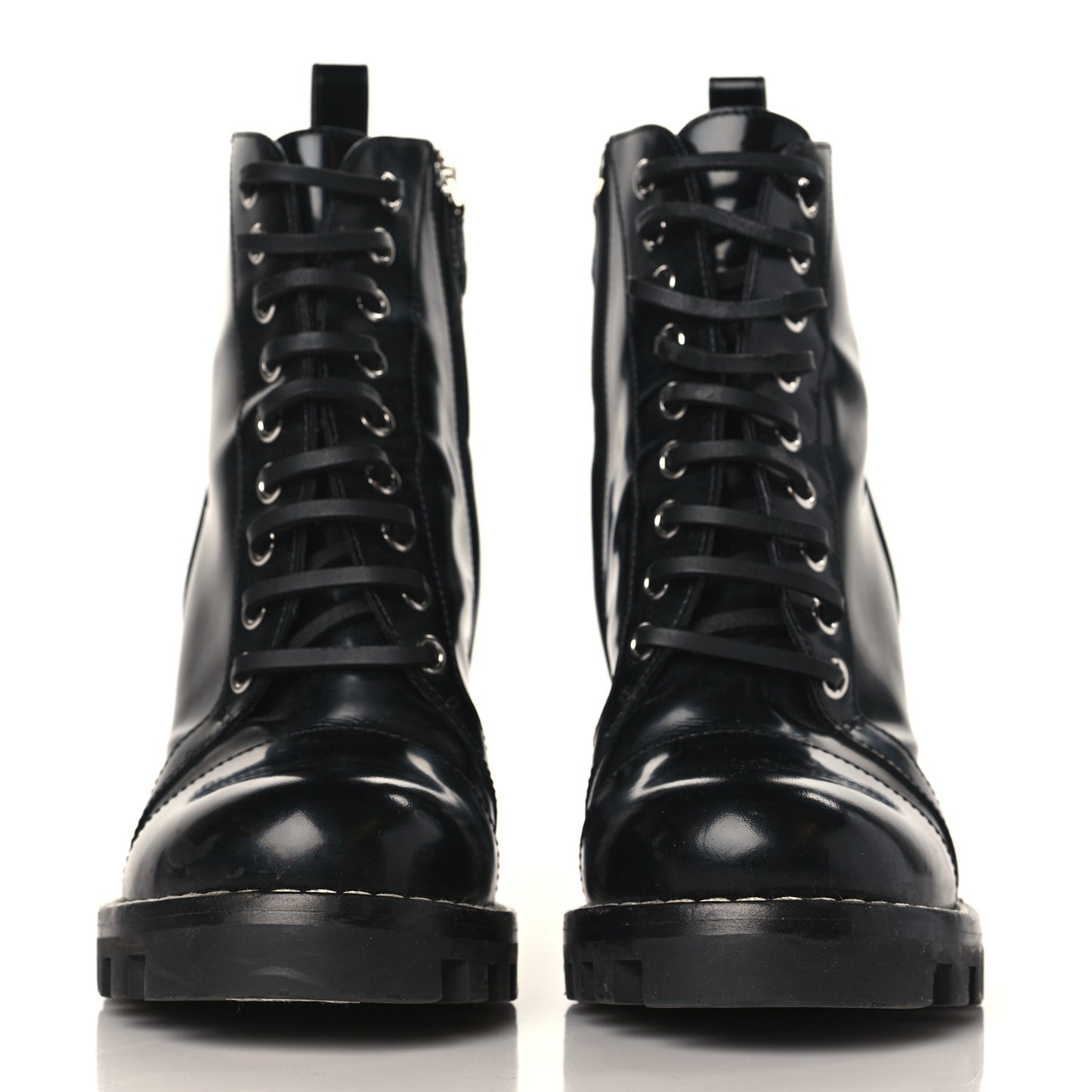 Glazed Calfskin Star Trail Ankle Boots 36.5 Black