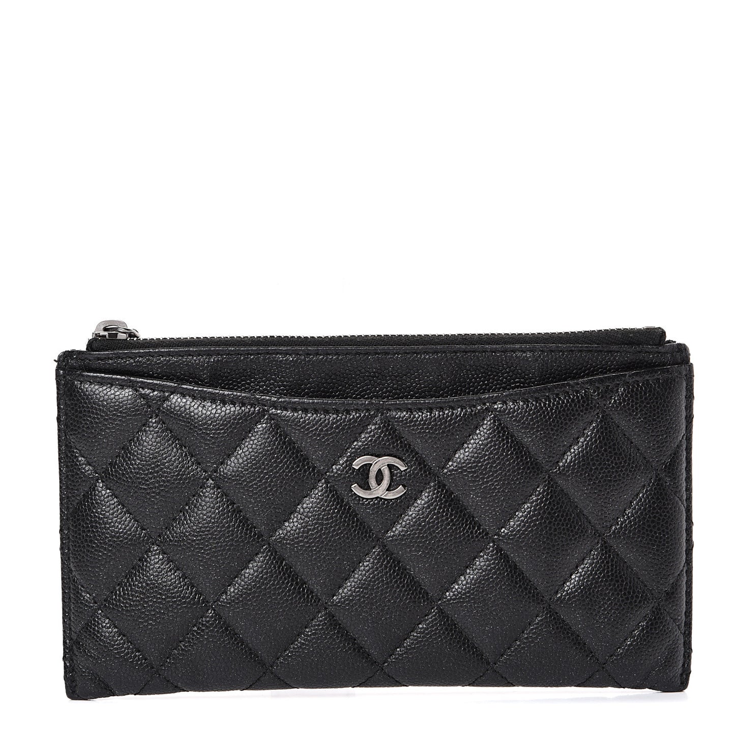 Iridescent Caviar Quilted Classic Zip Pouch Black