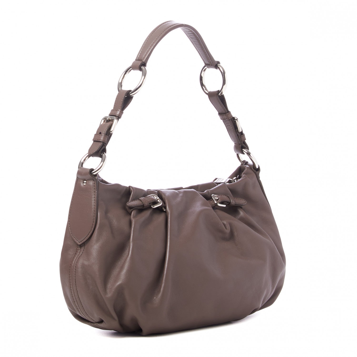 Prada Soft Calfskin Pleated Belt Hobo Bambu 2 of 8