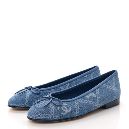 Chanel Denim Printed Cap Toe Ballerina Flats 36.5 Blue 3 of 9