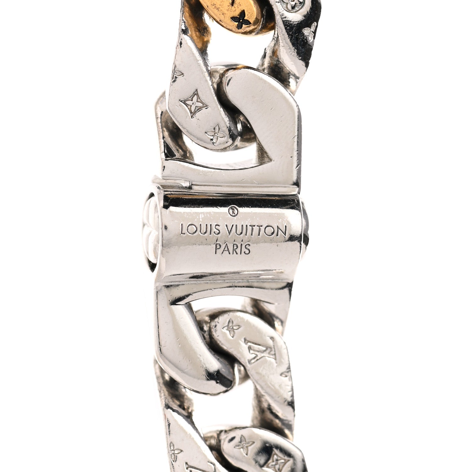 Louis Vuitton Metal Enamel Crystal Soapy Chain Necklace Silver Gold 5 of 7