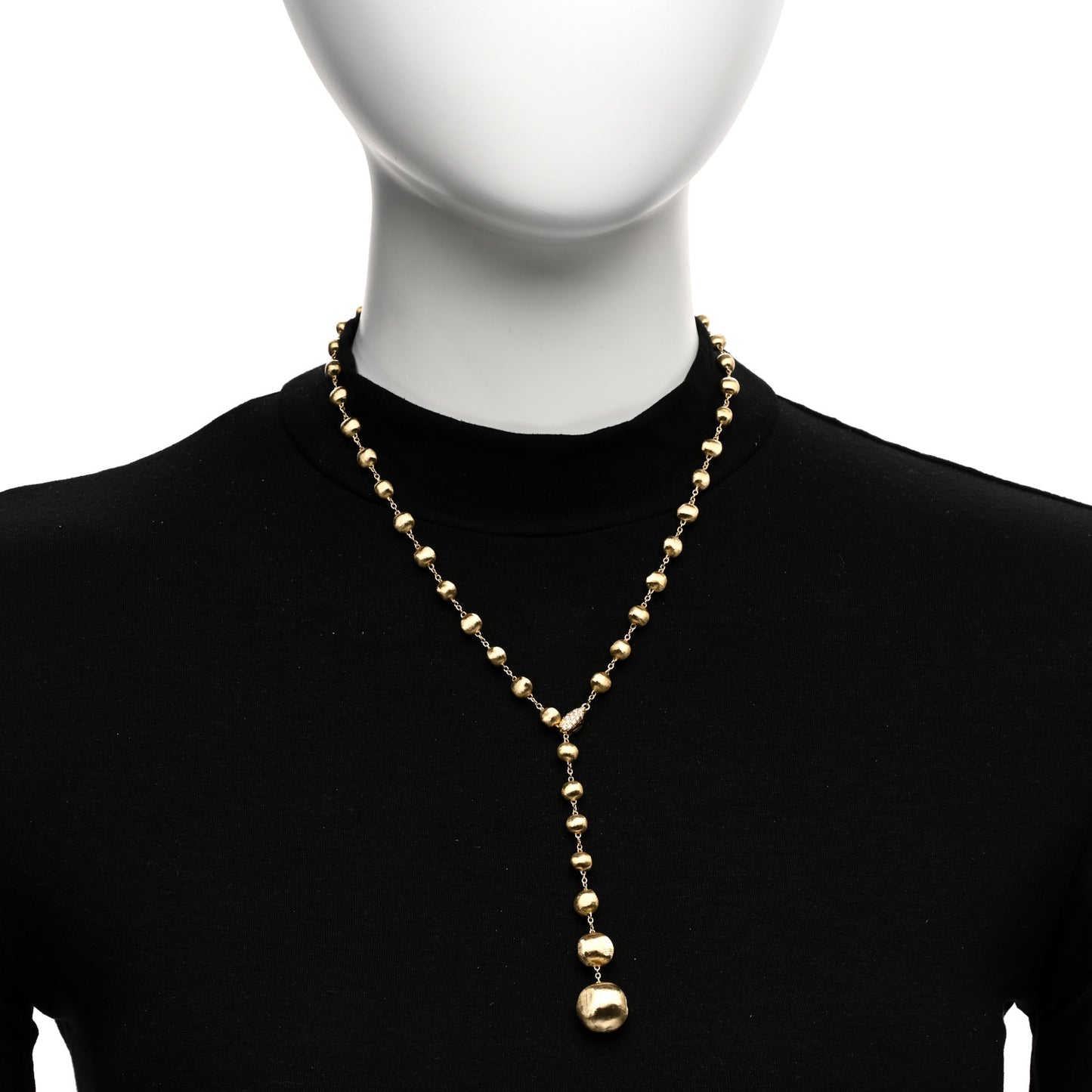 18K Yellow Gold Diamond Africa Small Bead Y Necklace