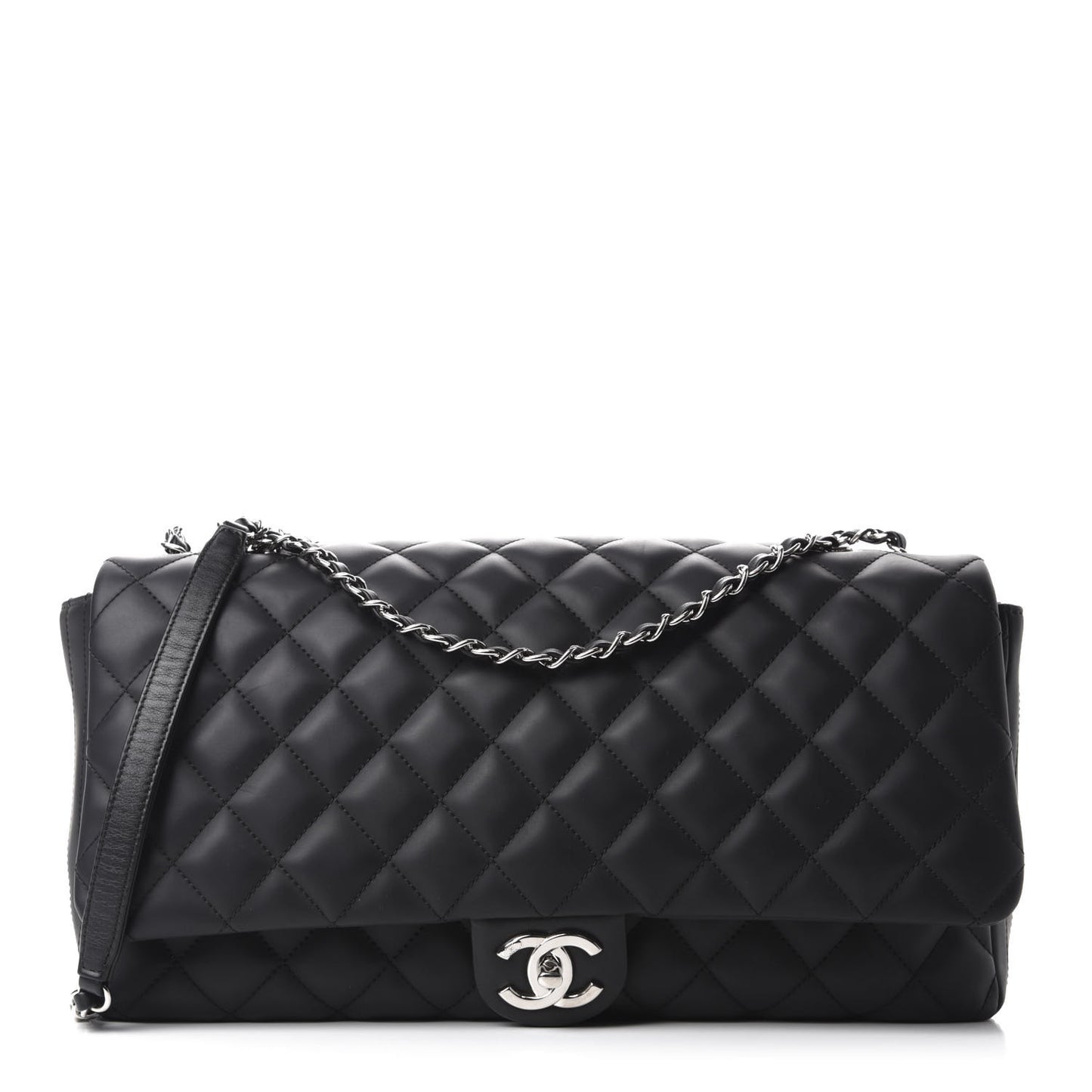 Rubber Quilted Lambskin Maxi Coco Rain Flap Black
