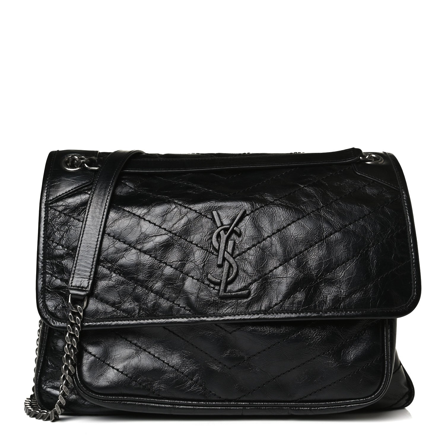 Saint Laurent Crinkled Calfskin Matelasse Monogram Large Niki Chain Satchel Black 1 of 14