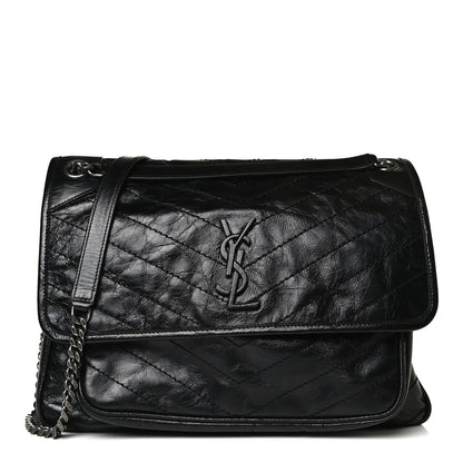Saint Laurent Crinkled Calfskin Matelasse Monogram Large Niki Chain Satchel Black 1 of 14
