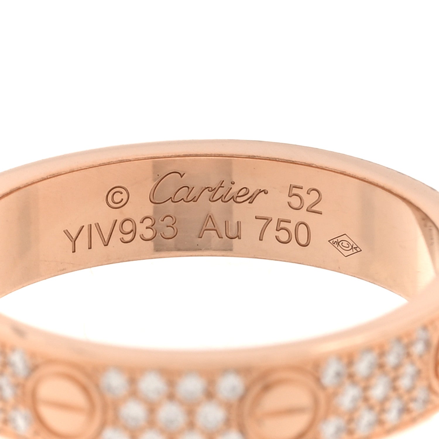 Cartier 18K Pink Gold Diamond 4mm LOVE Wedding Paved Band Ring 52 6 4 of 5
