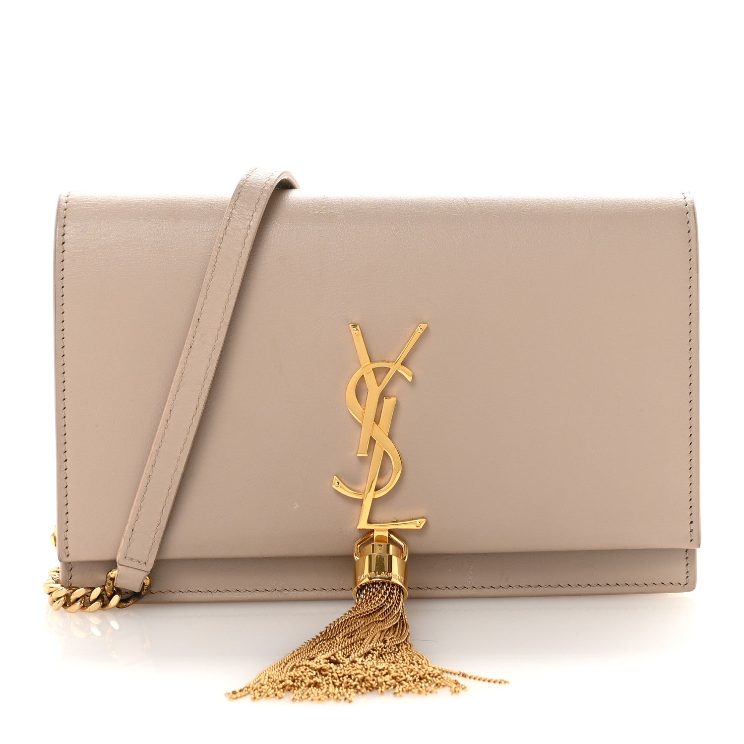 Saint Laurent Smooth Calfskin Classic Monogram Kate Tassel Chain Wallet Dark Beige 1 of 10