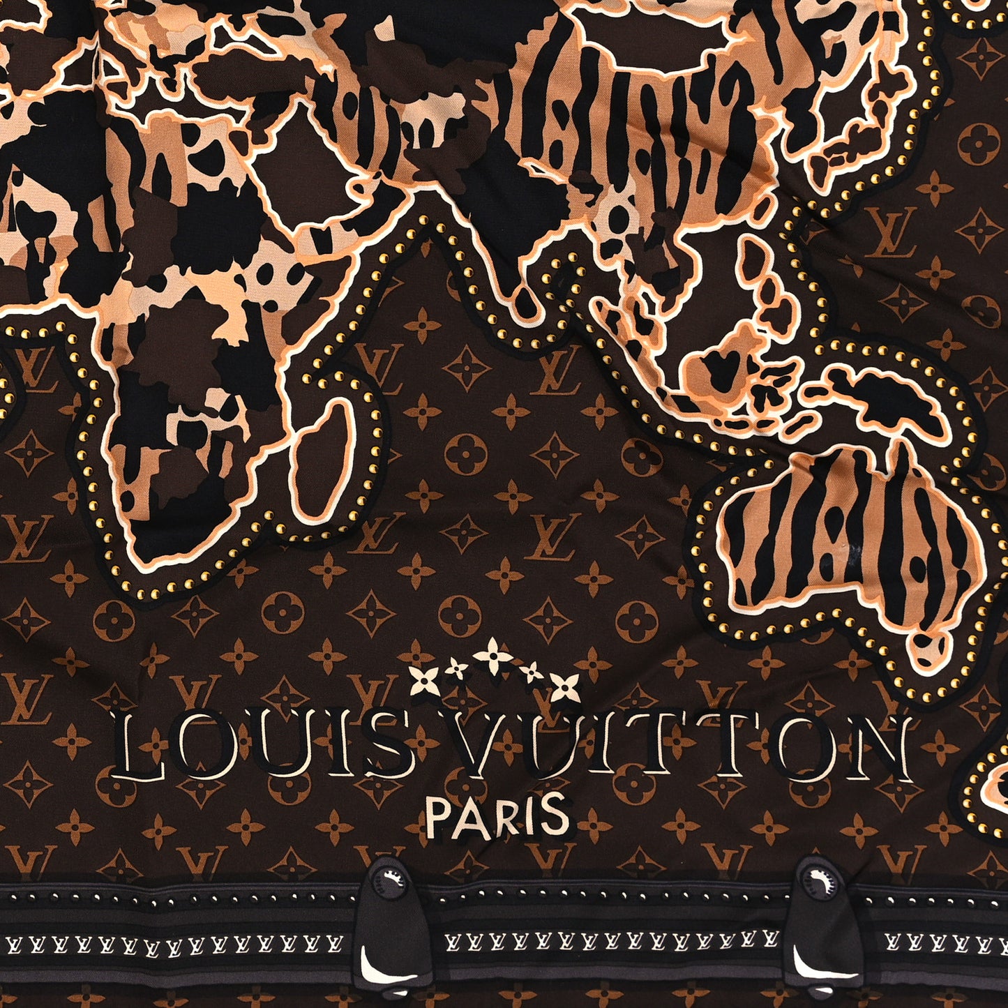 Silk Monogram LV World Square Scarf Brown