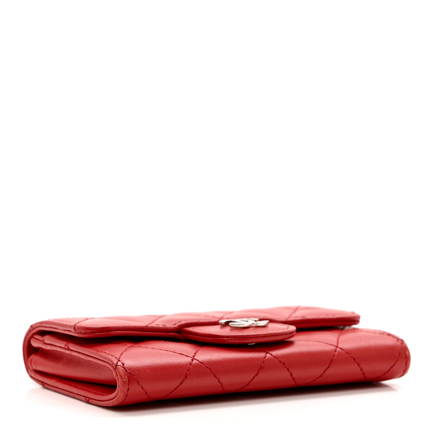 Lambskin Quilted Flap Card Holder Red
