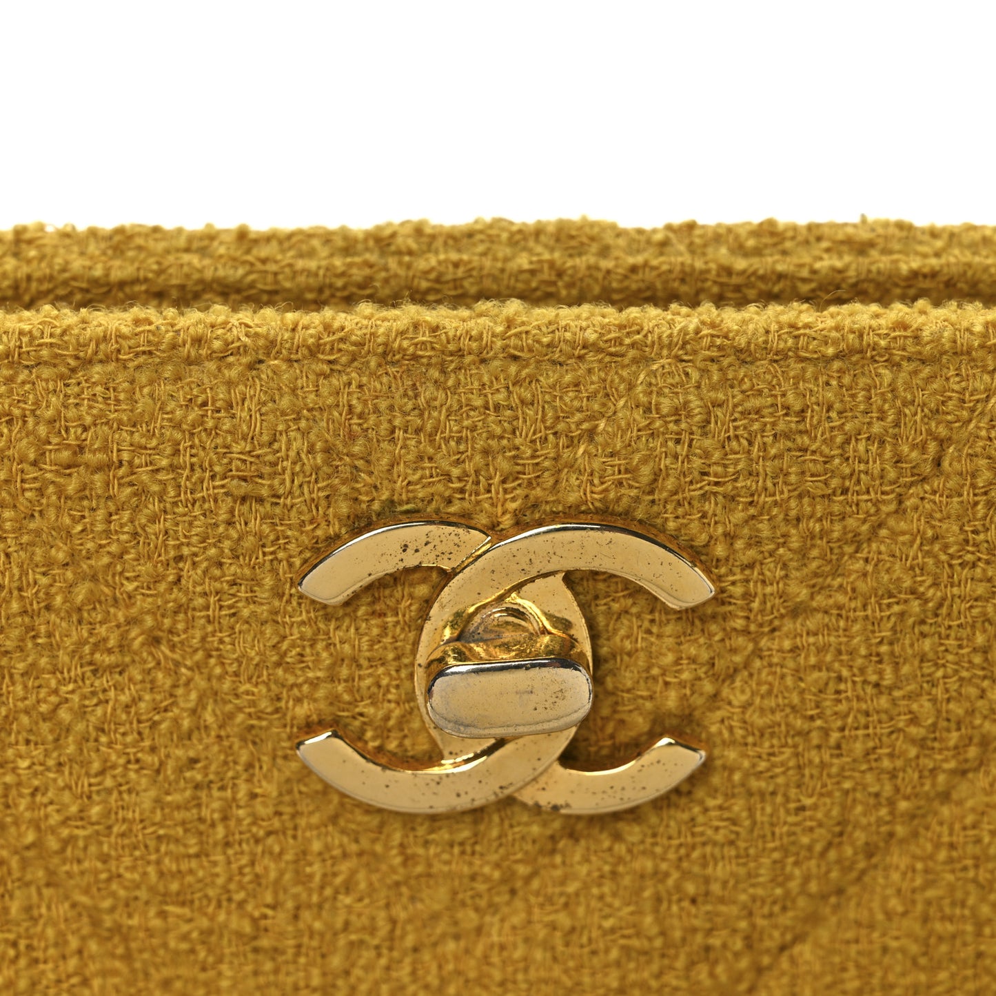 Tweed Chevron Bijoux Chain Shoulder Bag Yellow