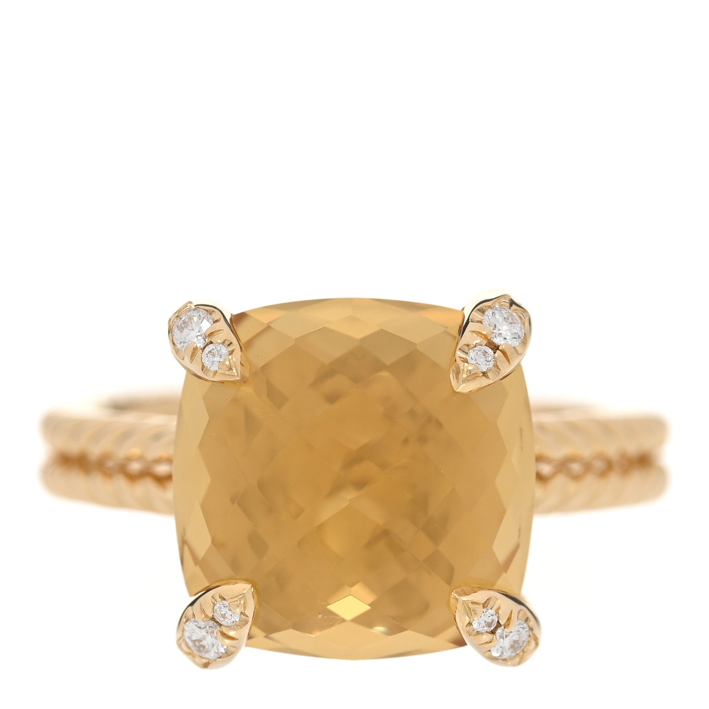 18K Yellow Gold Diamond Citrine 11mm Chatelaine Ring 47 4