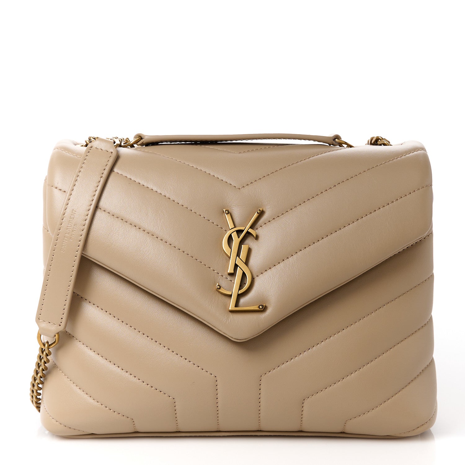 Saint Laurent Calfskin Y Quilted Monogram Small Loulou Chain Satchel Dark Beige 1 of 11