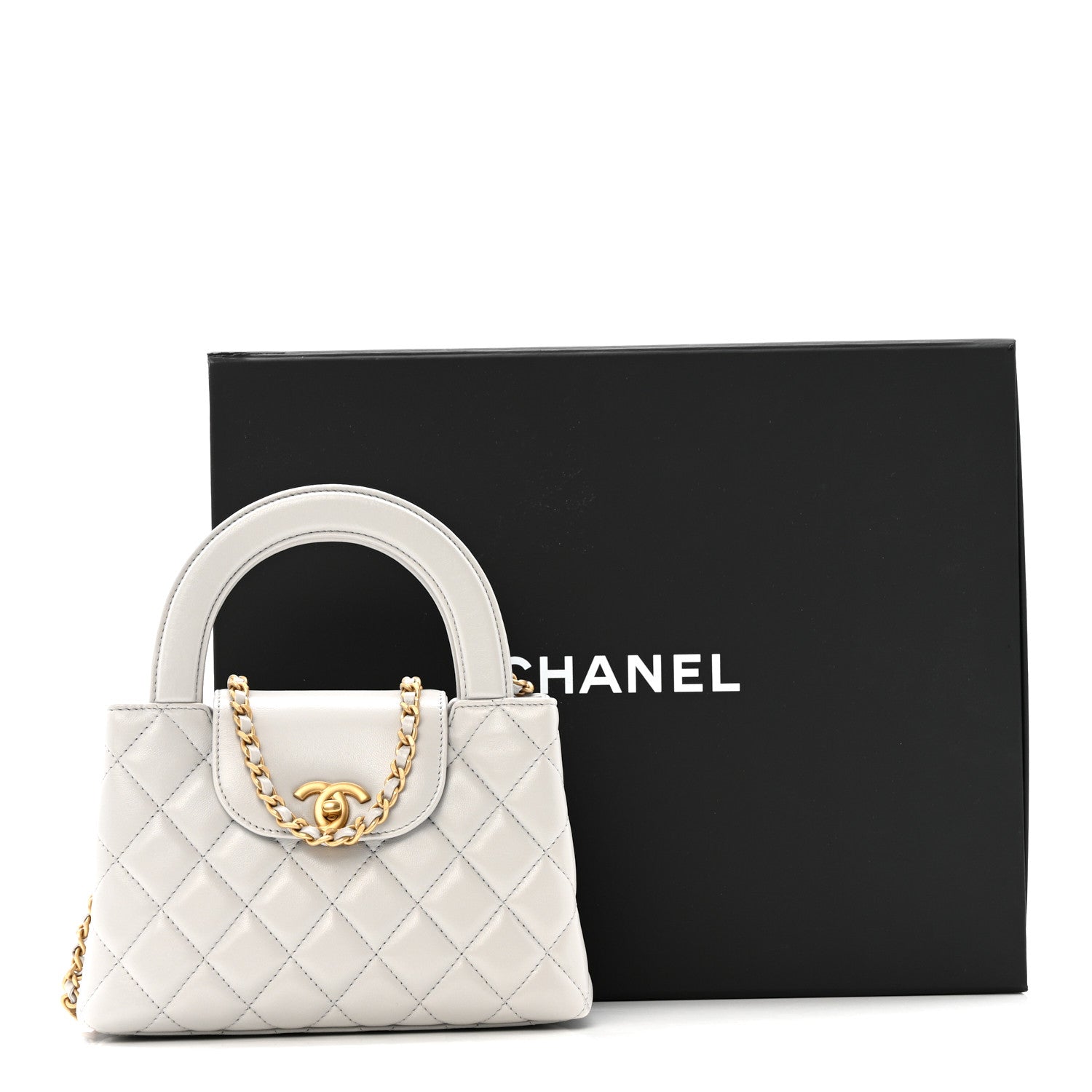 Chanel Shiny Aged Calfskin Quilted Nano Kelly Shopper Light Grey 11 of 11