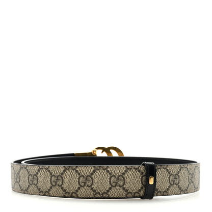 Gucci GG Supreme Monogram Plutone Calfskin Double G Reversible 30mm Belt 85 34 Beige Ebony Black 2 of 4