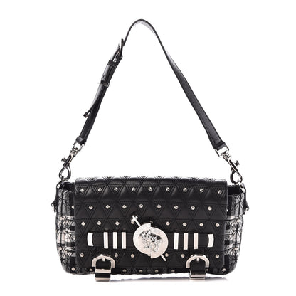 Versace Calfskin Plaid Quilted Studded Shoulder Bag Black 1 of 7