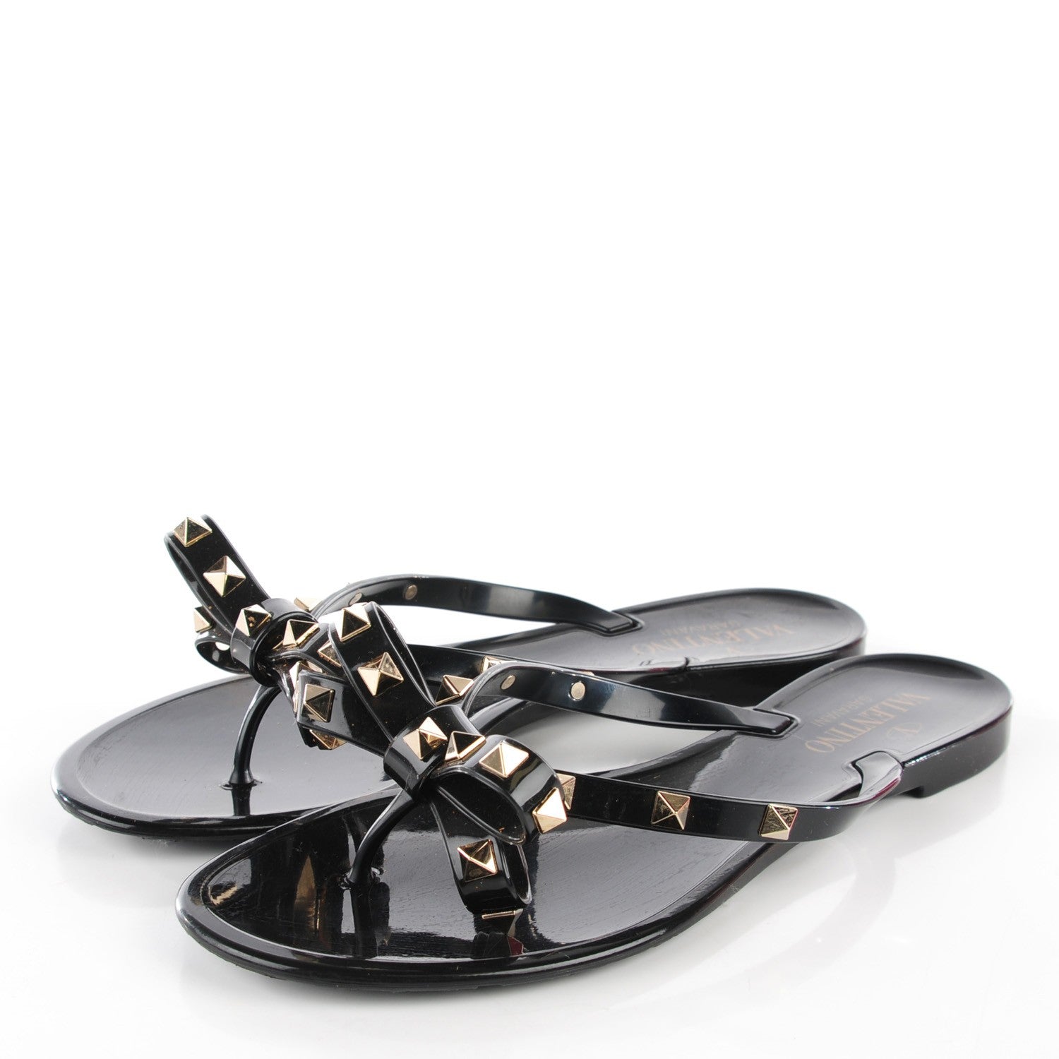 Valentino Garavani PVC Jelly Rockstud Bow Thong Sandals 38 Black 3 of 7