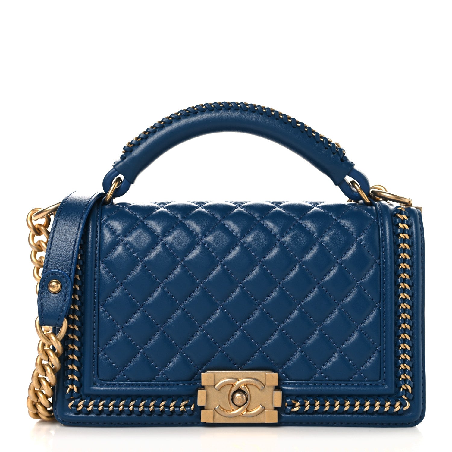 Chanel Calfskin Quilted Medium Boy Top Handle Flap Blue 1 of 10