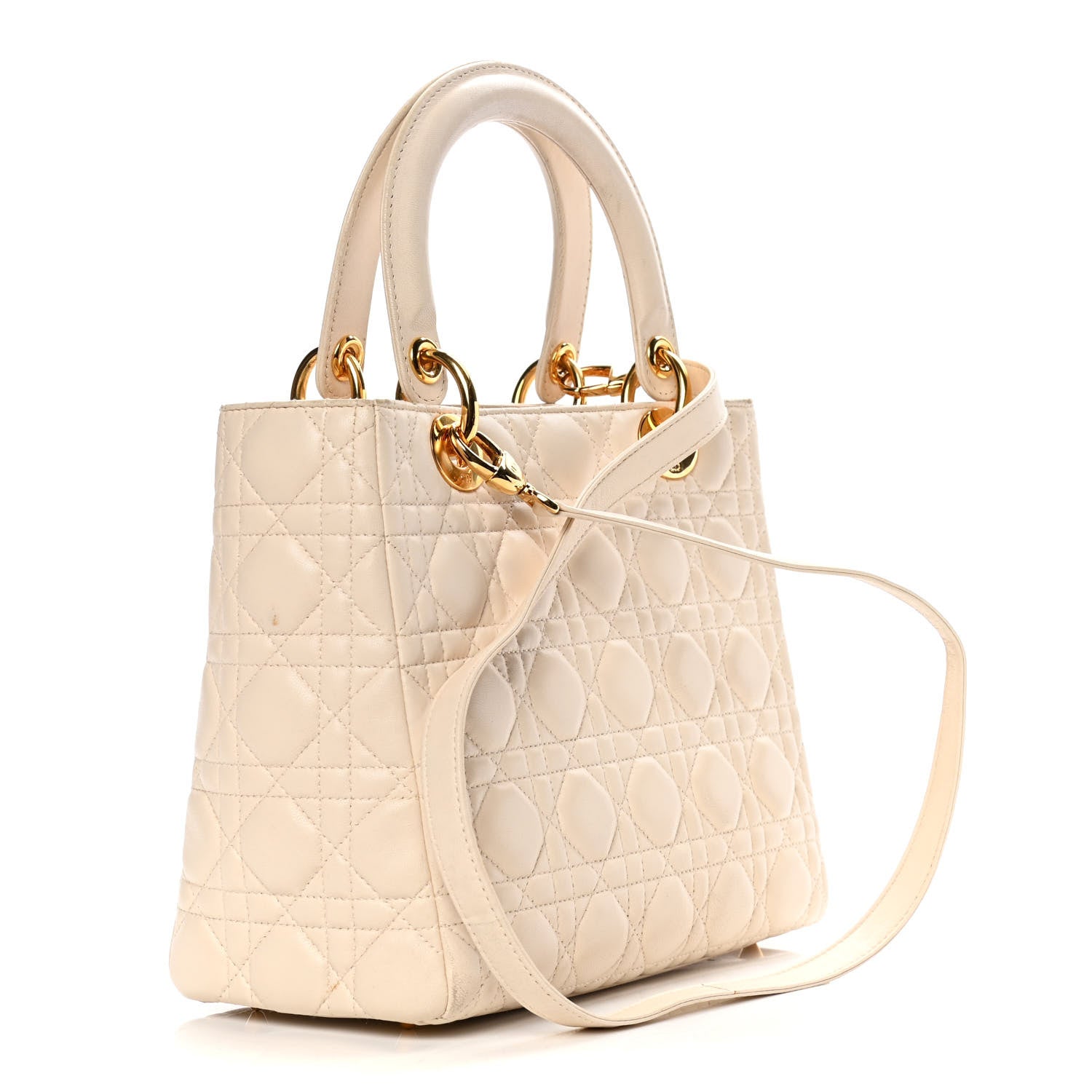 Christian Dior Lambskin Cannage Medium Lady Dior Light Beige 2 of 13