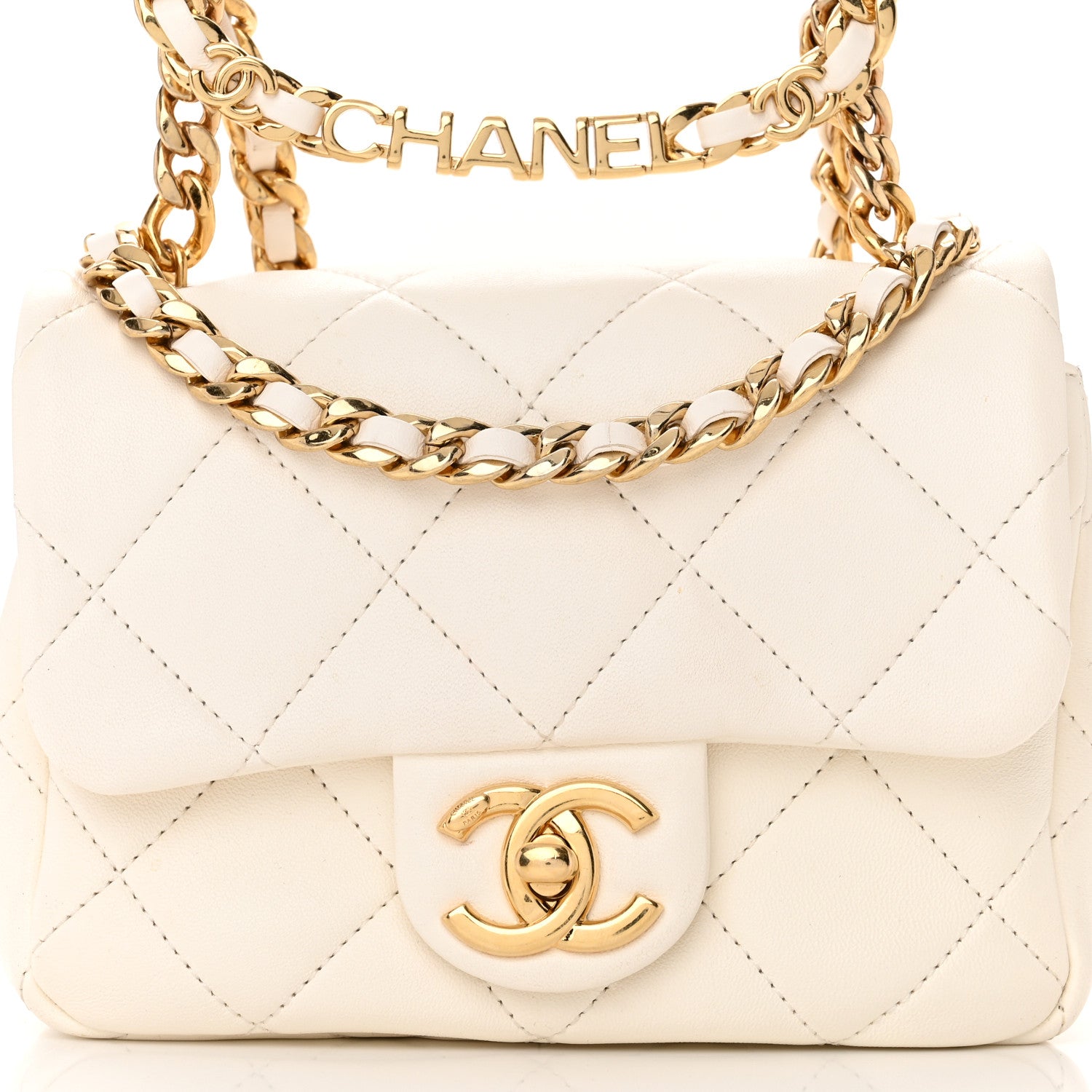 Chanel Lambskin Quilted Logo Mini Flap With Handle White 8 of 20