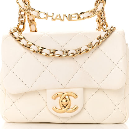 Chanel Lambskin Quilted Logo Mini Flap With Handle White 8 of 20