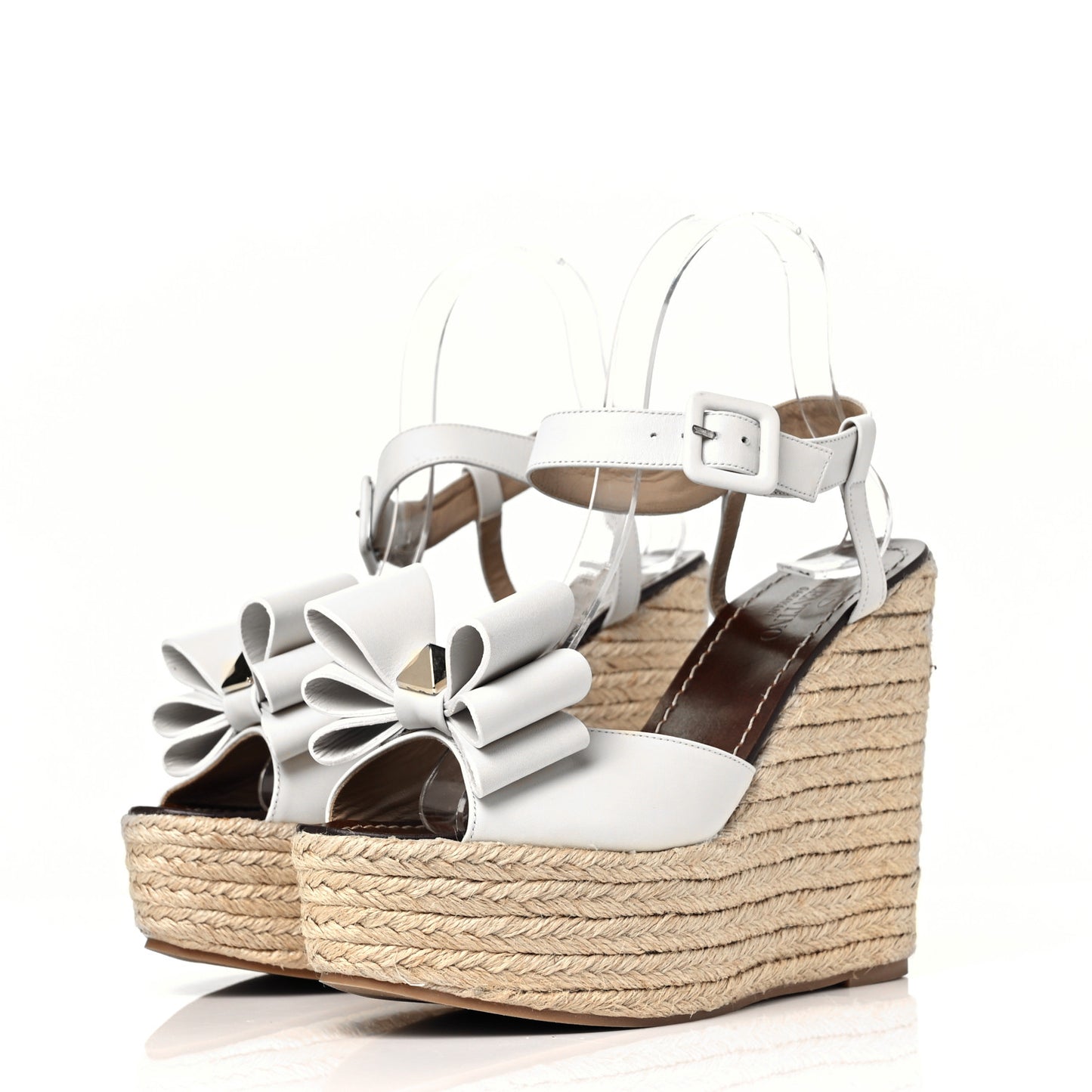 Nappa Rockstud Bow Espadrille Platform Wedge Sandals 39 White