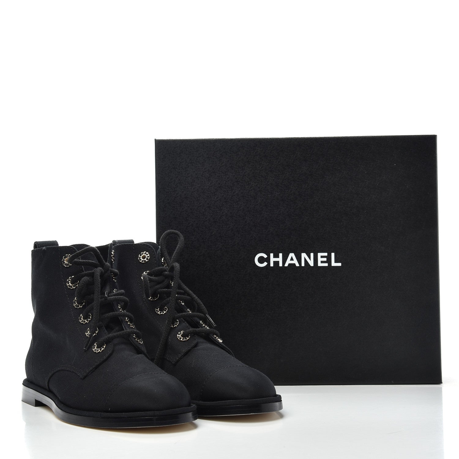 Chanel Cotton Grosgrain Cap Toe CC Lace Up Boots 40 Black 11 of 11