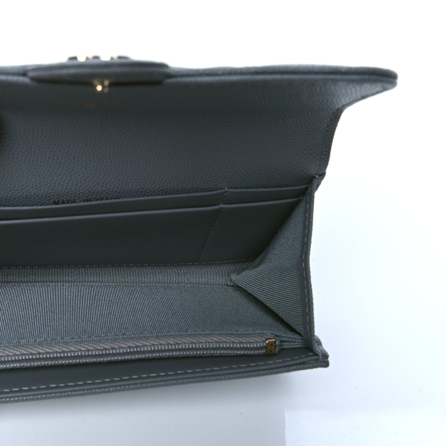 Caviar Quilted Large Flap Gusset Wallet Grey