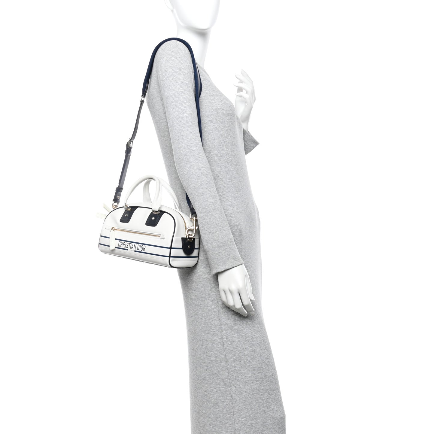 Calfskin Small Dior Vibe Zip Bowling Bag White