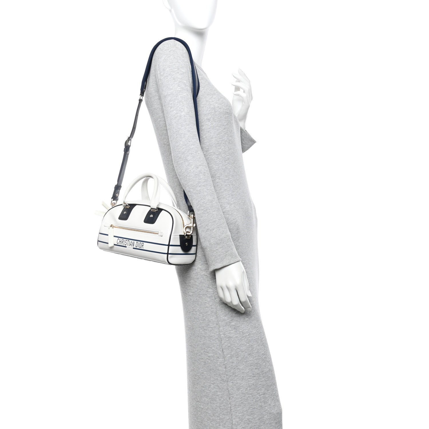 Christian Dior Calfskin Small Dior Vibe Zip Bowling Bag White 2 of 13