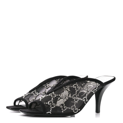 Gucci Tela Retino Kid Scamosciato Crystal GG Monogram Square G 95mm Slide Sandals 38 Black 3 of 10