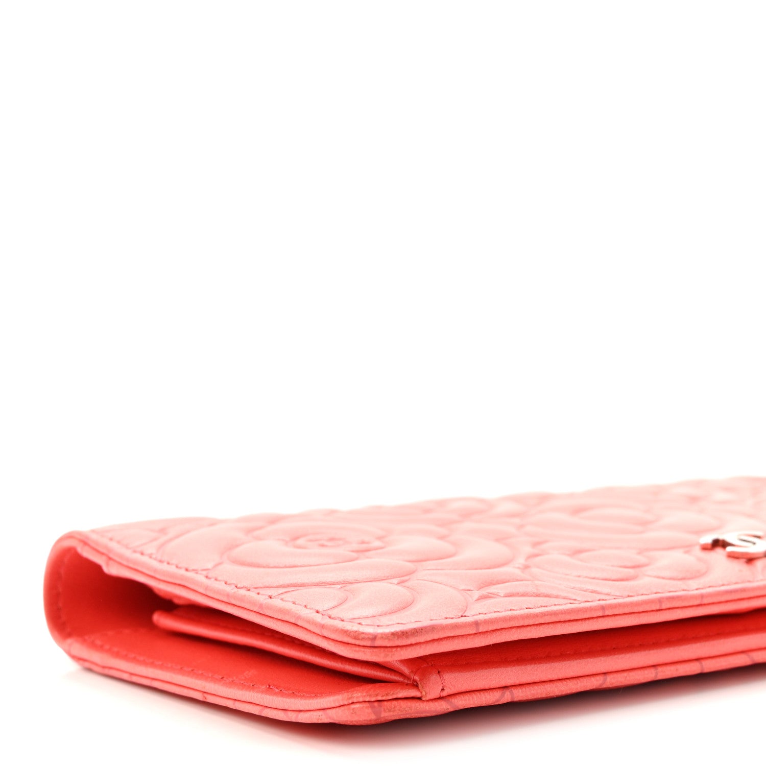 Chanel Lambskin Camellia Embossed Yen Wallet Pink 8 of 10