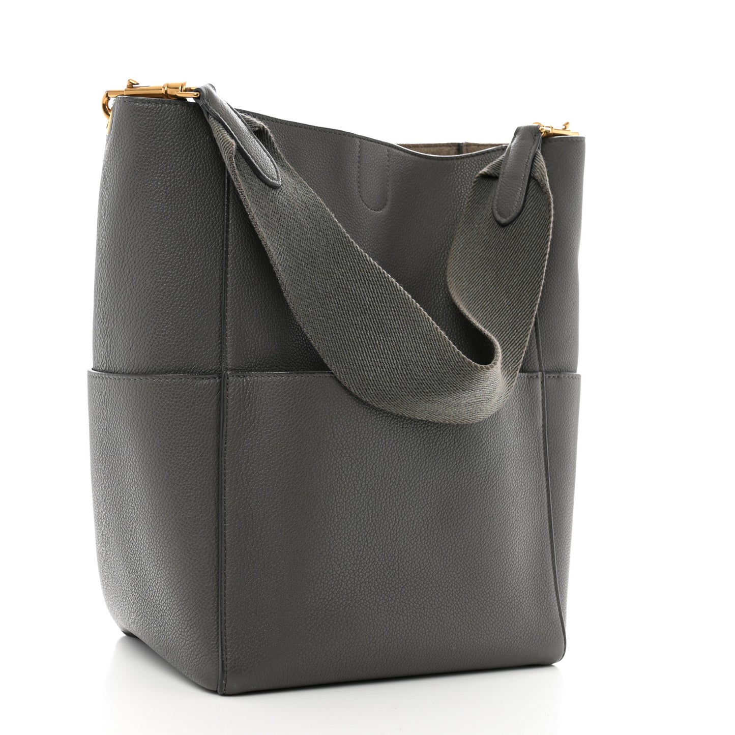 Soft Grained Calfskin Sangle Bucket Bag Kohl