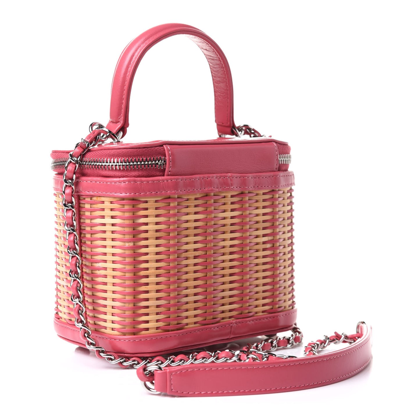 Calfskin Raffia Small Take Away Vanity Case Bag Pink Beige