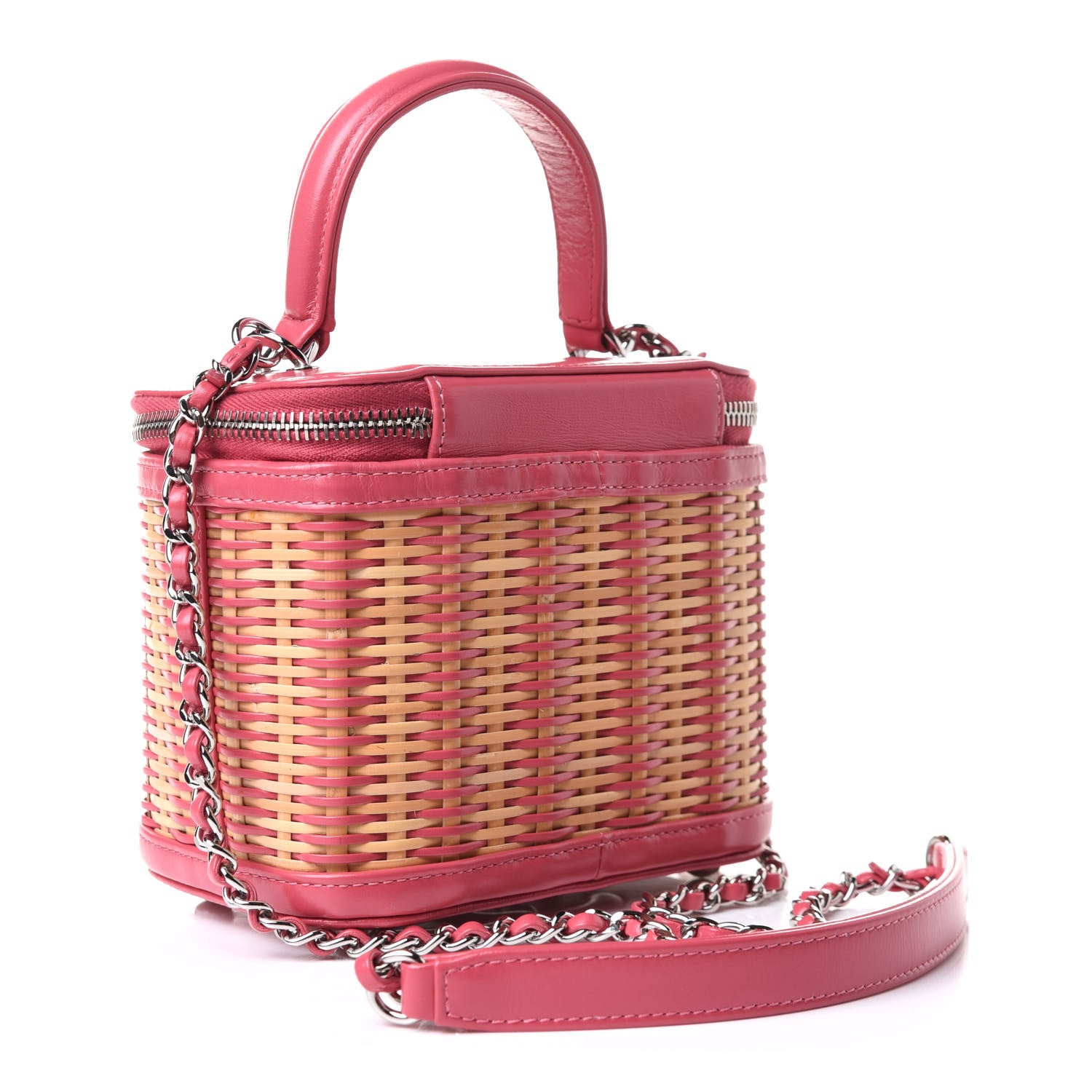 Chanel Calfskin Raffia Small Take Away Vanity Case Bag Pink Beige 2 of 9