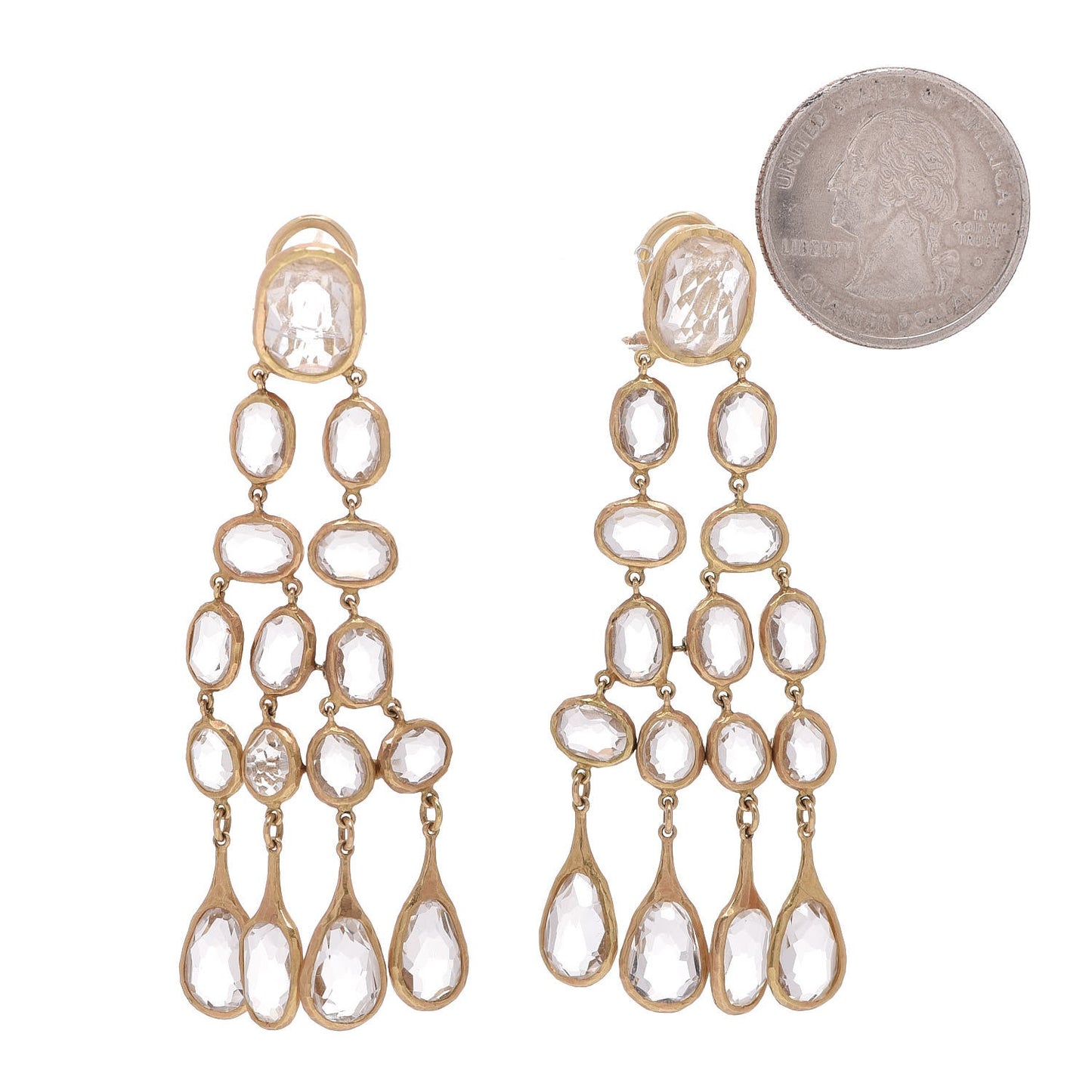 18K Yellow Gold Quartz Chandelier Earrings