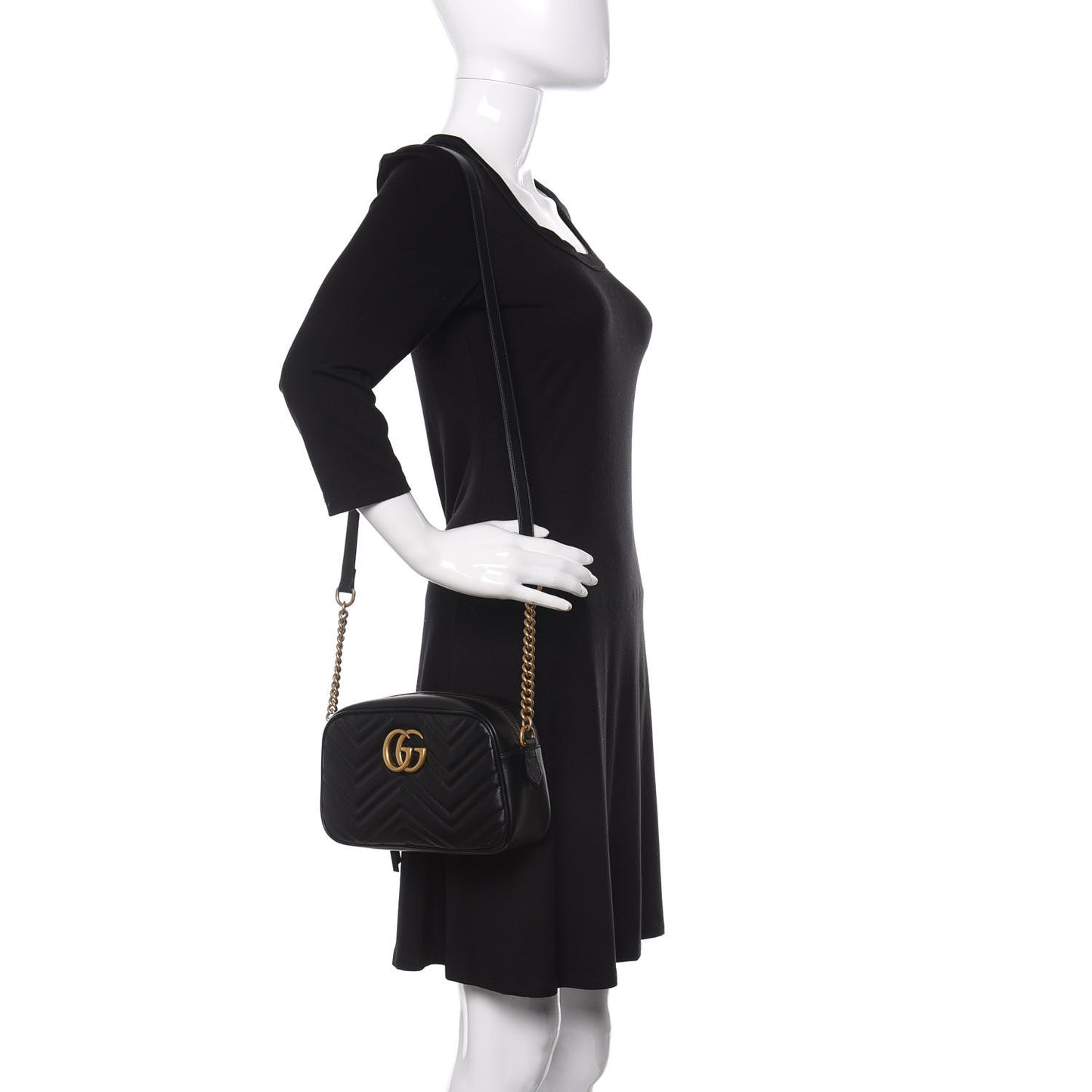 Calfskin Matelasse Small GG Marmont Chain Shoulder Bag Black