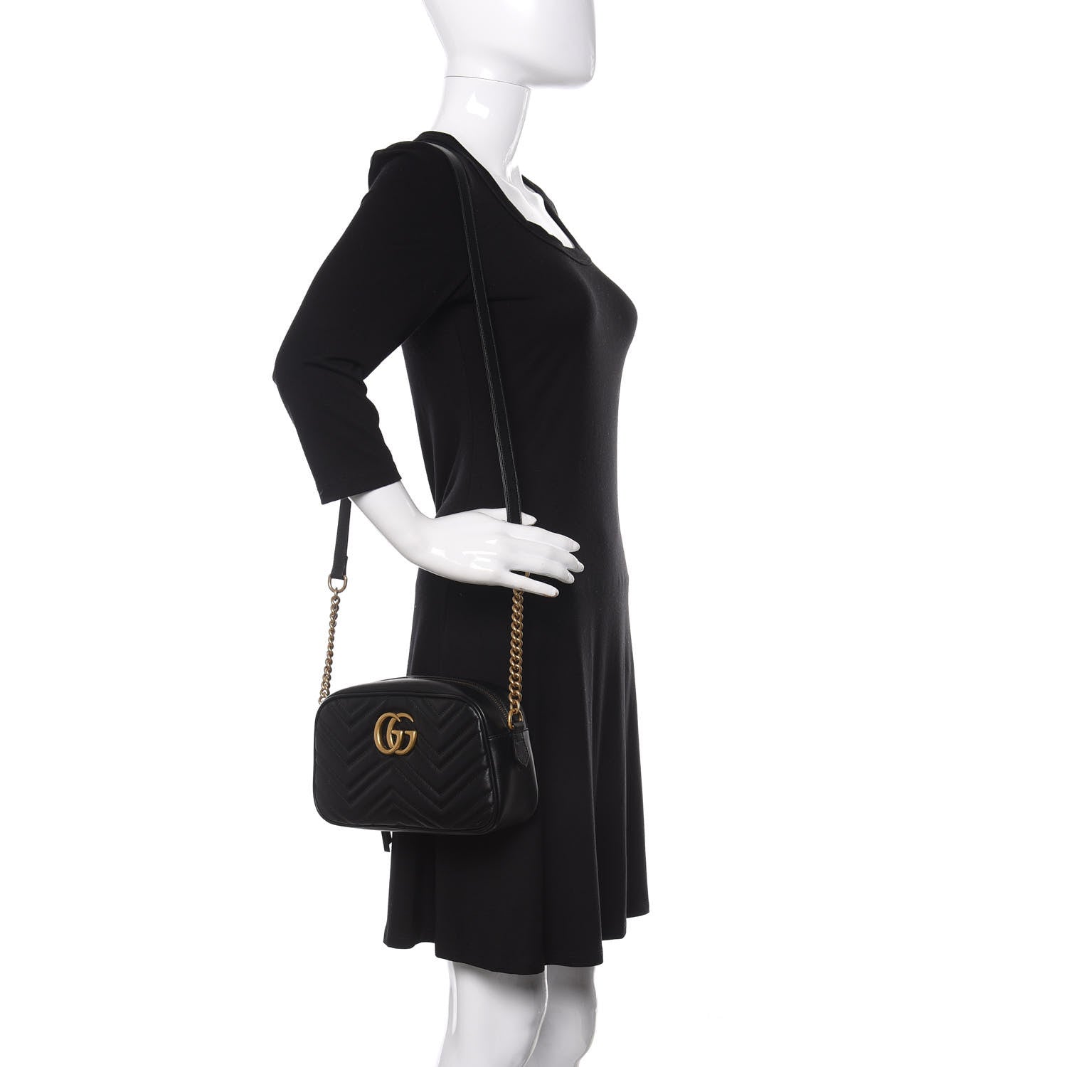 Gucci Calfskin Matelasse Small GG Marmont Chain Shoulder Bag Black 2 of 10