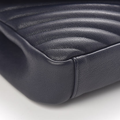 Saint Laurent Sheepskin Matelasse Chevron Monogram Medium College Bag Deep Marine 9 of 15