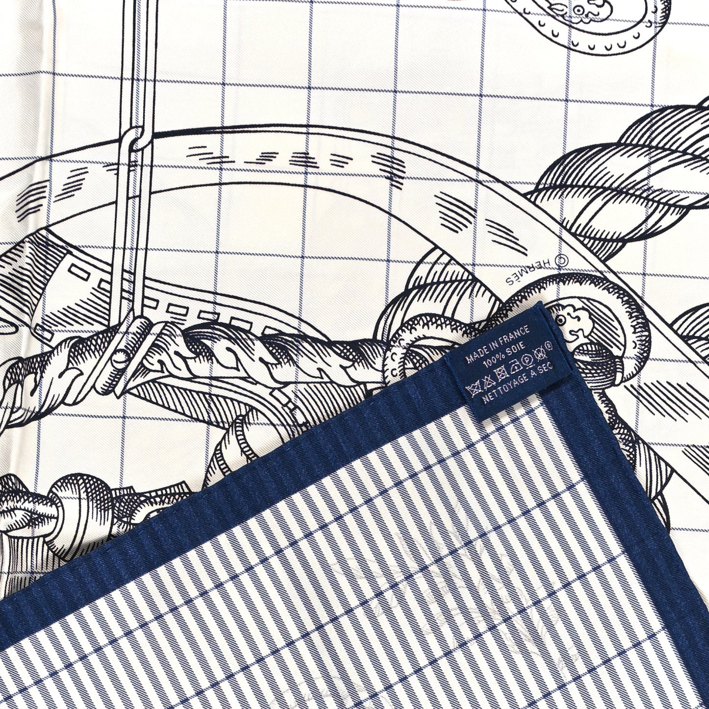 Silk Della Cavalleria Finesse Scarf 90 Marine White