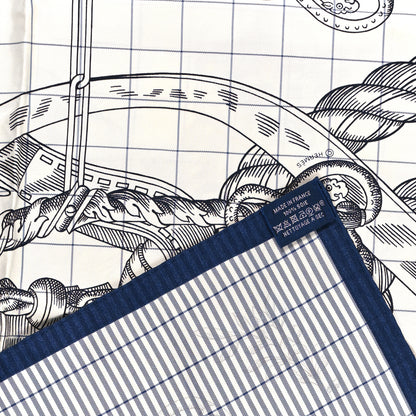 Hermes Silk Della Cavalleria Finesse Scarf 90 Marine White 3 of 3