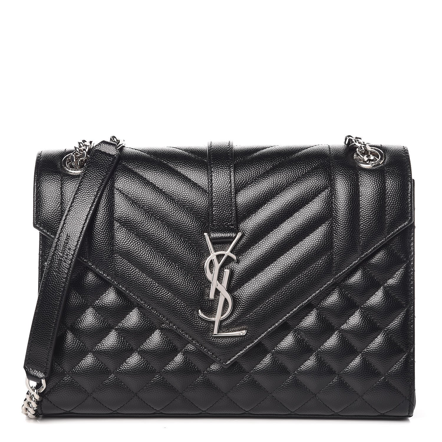 Saint Laurent Grain De Poudre Textured Mixed Matelasse Triquilt Medium Monogram Satchel Black 1 of 10