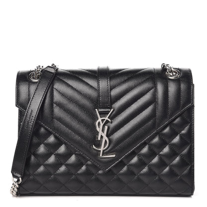 Saint Laurent Grain De Poudre Textured Mixed Matelasse Triquilt Medium Monogram Satchel Black 1 of 10