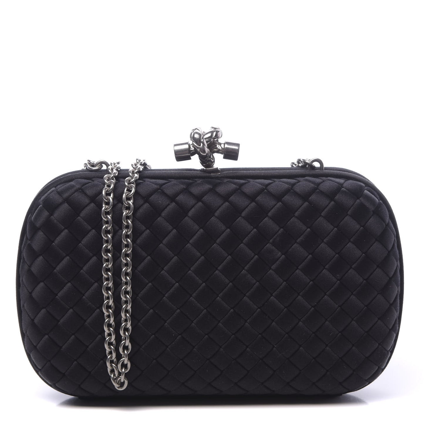 Satin Intrecciato Chain Knot Clutch Black
