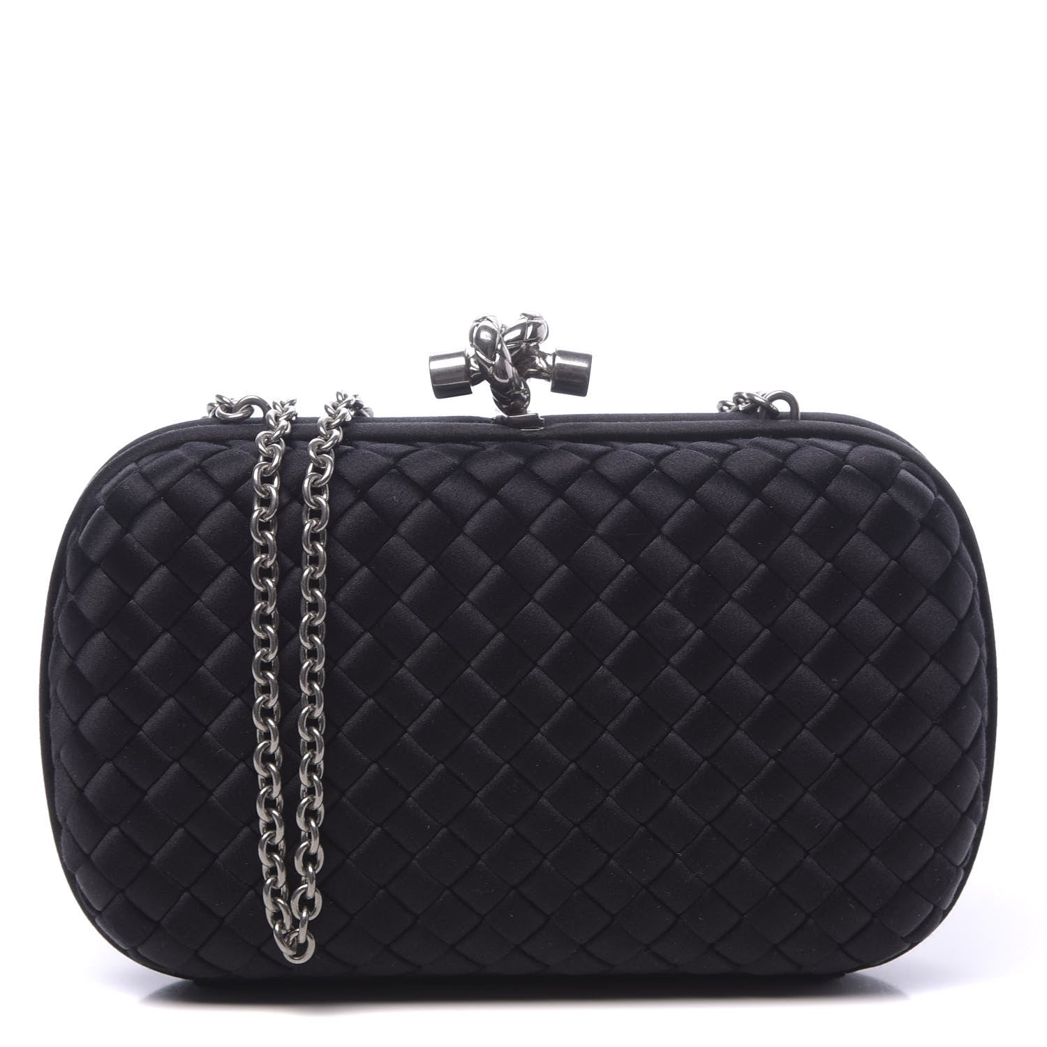 Bottega Veneta Satin Intrecciato Chain Knot Clutch Black 1 of 8