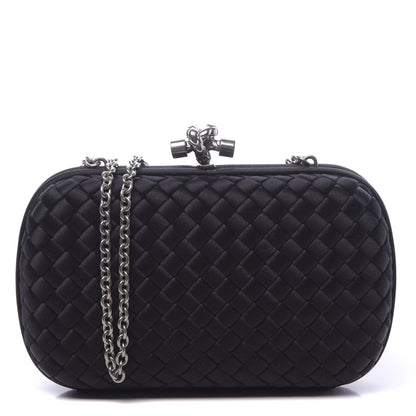 Bottega Veneta Satin Intrecciato Chain Knot Clutch Black 1 of 8